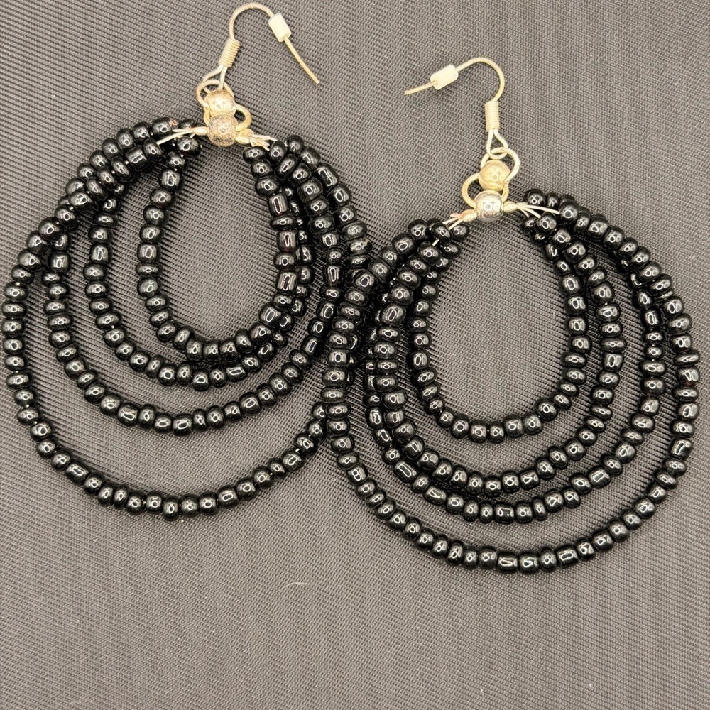 Elegant Black Beaded Earrings